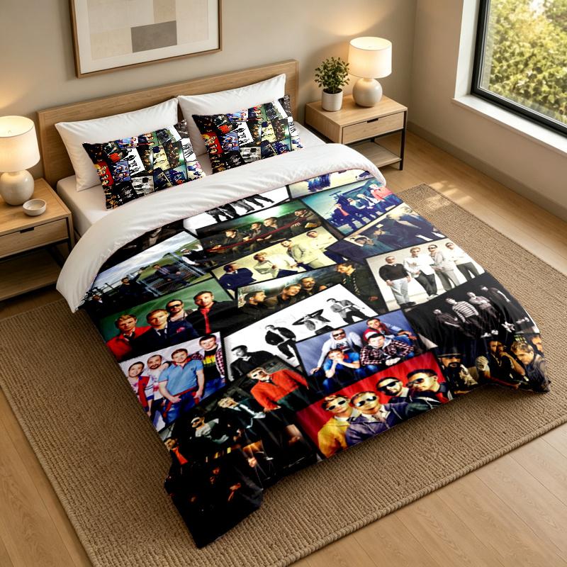 3-Piece Bed Sheet Set with Backstreet Boys Design, 1 Flat Sheet and 2 Pillowcases for Bedroom