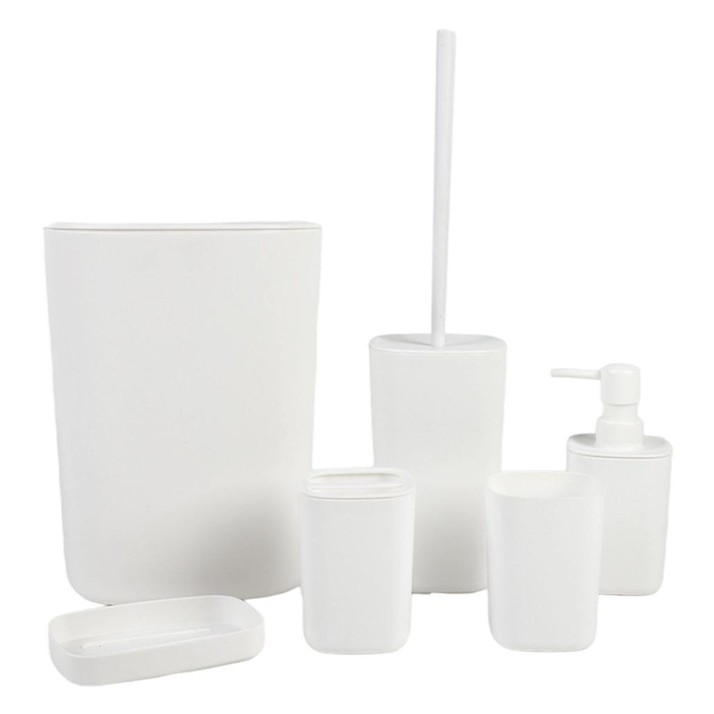 6 Piece Bathroom Set Plastic Toothbrush Holder Waste Bin Combo For Modern Bathroom Storage