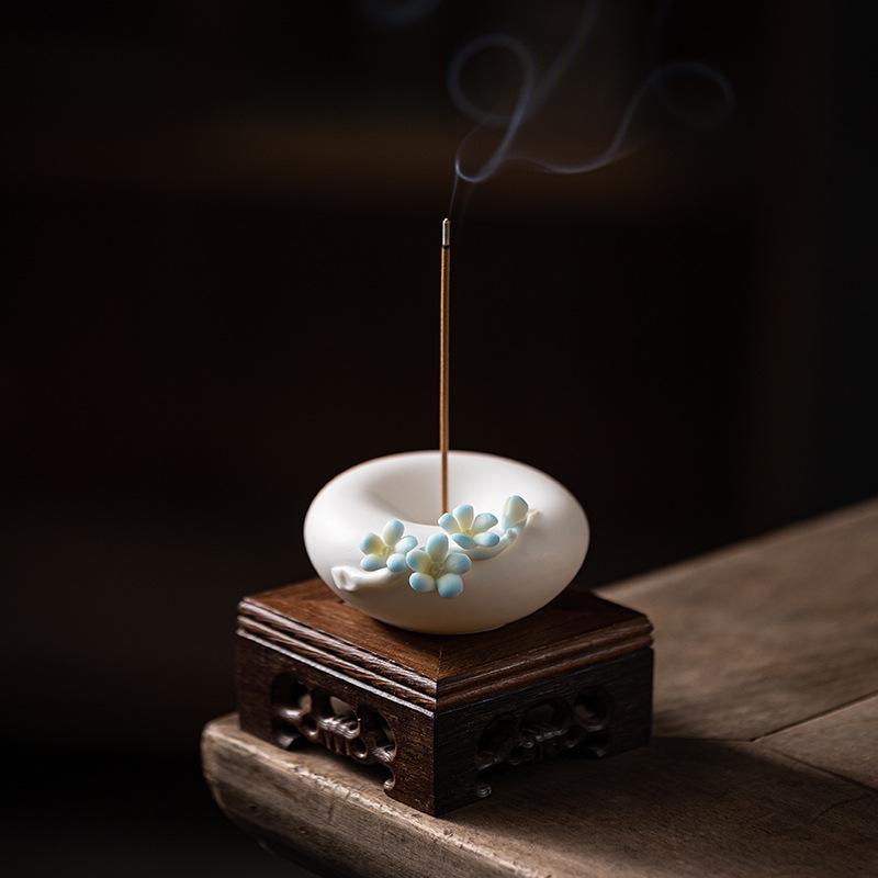 White Porcelain Plum Blossom Incense Holder: Handmade Vertical Stand for Indoor Use