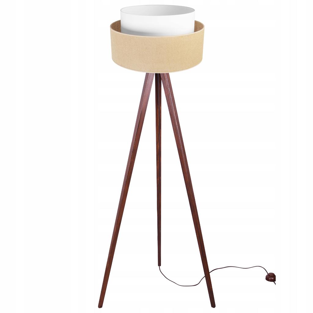 FLOOR LAMP TRIPOD WOODEN LAMPSHADE 45CM CAKE