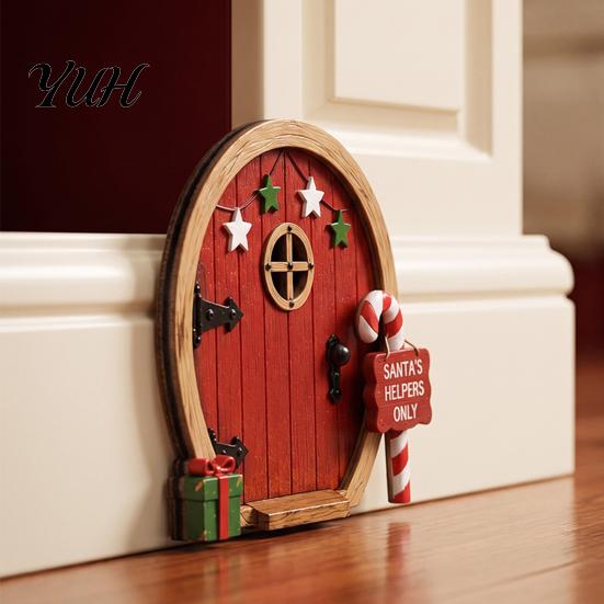 Decorazioni da Parete per Natale Decorazione Porta Fatata, Legno Massello con Supporto Adesivo, Artigianato Rustico Miniatura Piccola per Tronchi d'Albero e