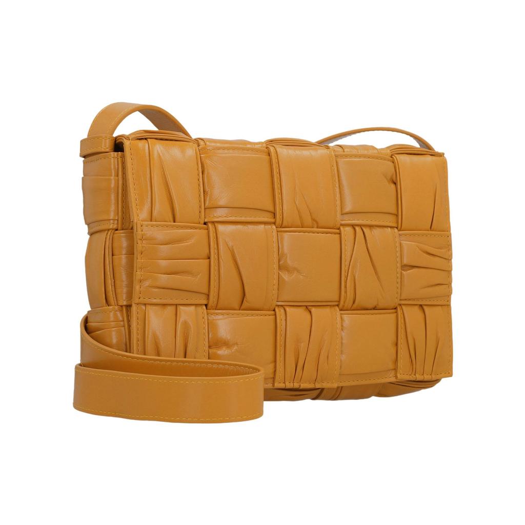 Bottega Veneta Borsa a Spalla Donna Cassette Muse Finitura Ottone Intreccio Pelle Pieghettata Tessuta Marrone 717089V2FY17713