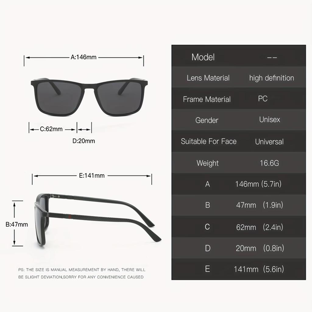 Square UV400 Sunglasses Anti Glare Sun Shades For Summer Vacation Travel Driving Fishing Outdoor Activities