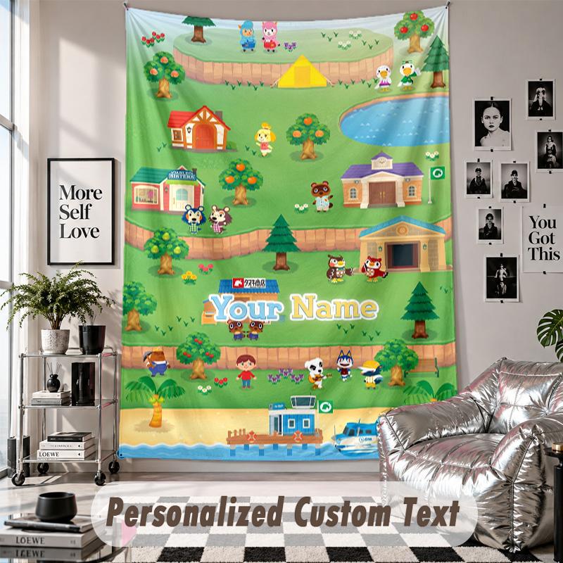 Custom Tapestry Wall Hanging, Animal Crossing Personalized Name Text Home Wall Decor