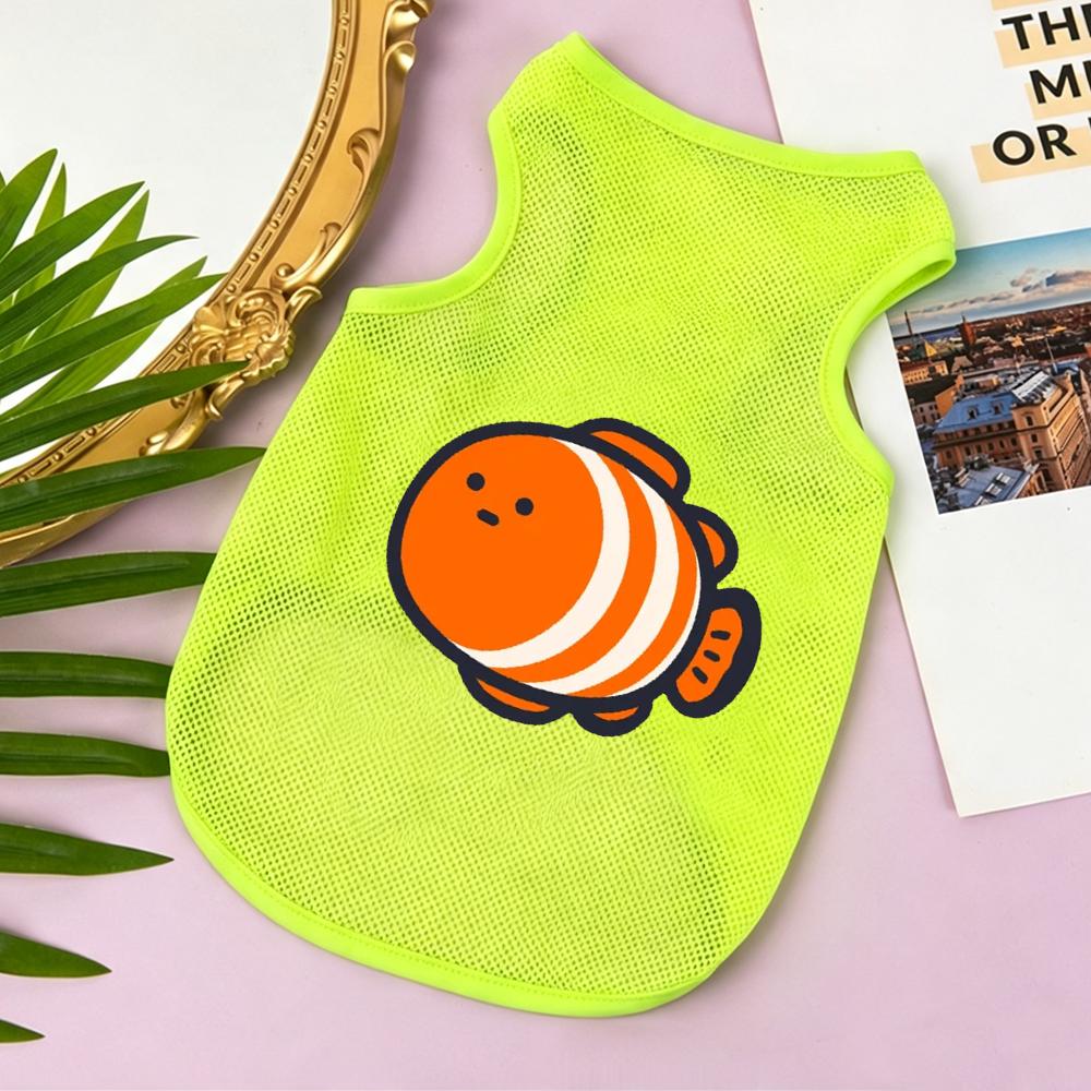 1 Pc Summer Breathable Mesh Dog Vest Cute Cartoon Marine Animal Prints Sleeveless T-Shirt Suitable For Small Pet Daily Wear