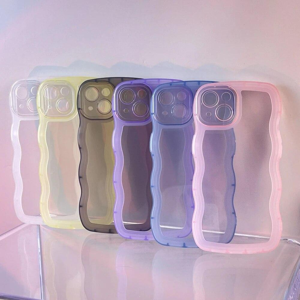 Urocze Falowane Kręcone Przezroczyste Etui na Telefon Dla iPhone 11 Etui iPhone 15 Pro 14 13 12 Pro Max XS Max X XR 7 8 Plus SE Miękka Odporna na Wstrząsy Pokrowiec