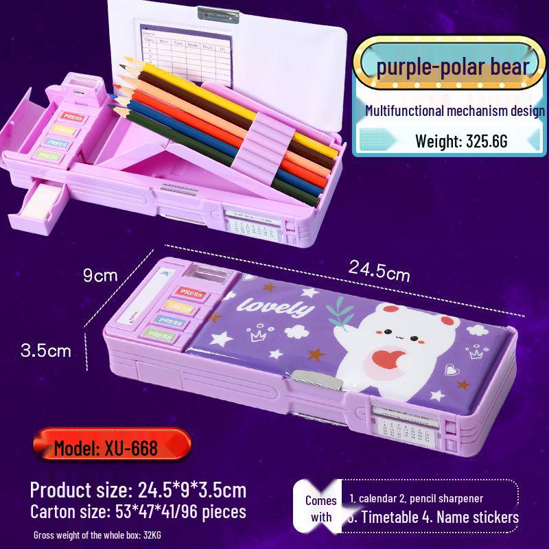 Creative Double-Layer Cartoon Pencil Box - Multifunctional, Large Capacity Stationery for Elementary Students