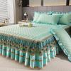 3pcs Bedroom Set High-End Crystal Velvet Bed Skirt Three-Piece Set with Thick Lace Trim, Korean Princess Style Warm and Non-Slip Mattress Cover