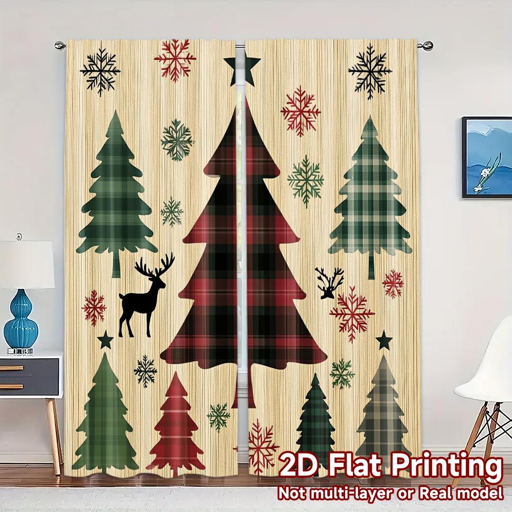 

2pcs,Curtains Buffalo Plaid Christmas Trees Snowflakes_c (2) Chic Chic Curtain 100% Polyester Curtains Festive Suitable for 52.50×116.00 CM 2pcs