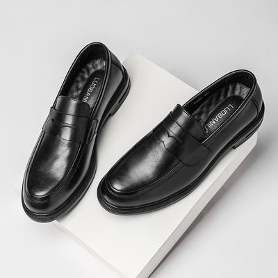 Frühlings Herren Lederschuhe atmungsaktive Freizeitschuhe erste Schicht Rindsleder Business Herrenschuhe Derby runde Kappe Slipper