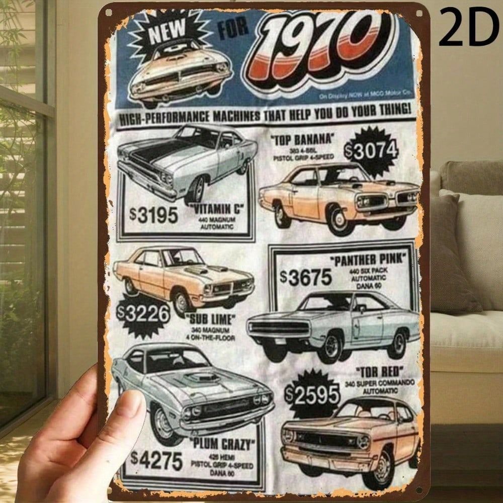 

Vintage Metal Poster Muscle Car 1970s Wall Art Garage Decor