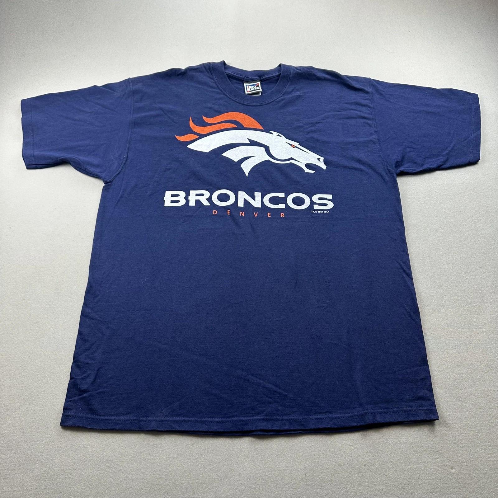 Vintage Denver Broncos T-Shirt Mens XL Navy Blue Pro Player NFL Football 90s XL