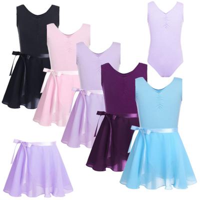 Vestido de balé feminino sem mangas, malha de algodão com saia tutu, roupa de ginástica e dança