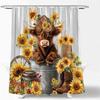 Cute Highland Cow Shower Curtain Farmhouse Rustic Sunflower Cattle Wooden Western Cowboy Shoes Funny Bull In Bucket Floral Country Fabric Bathroom