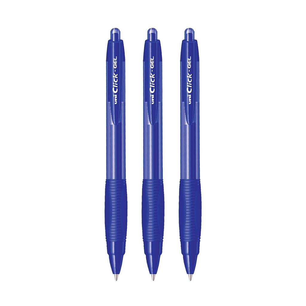 Uni-ball Click Gel XSGR7 0.7mm Gel Pen with Triangular Rubber Grip, Retractable, Blue Ink, Pack of 3 for Office & School