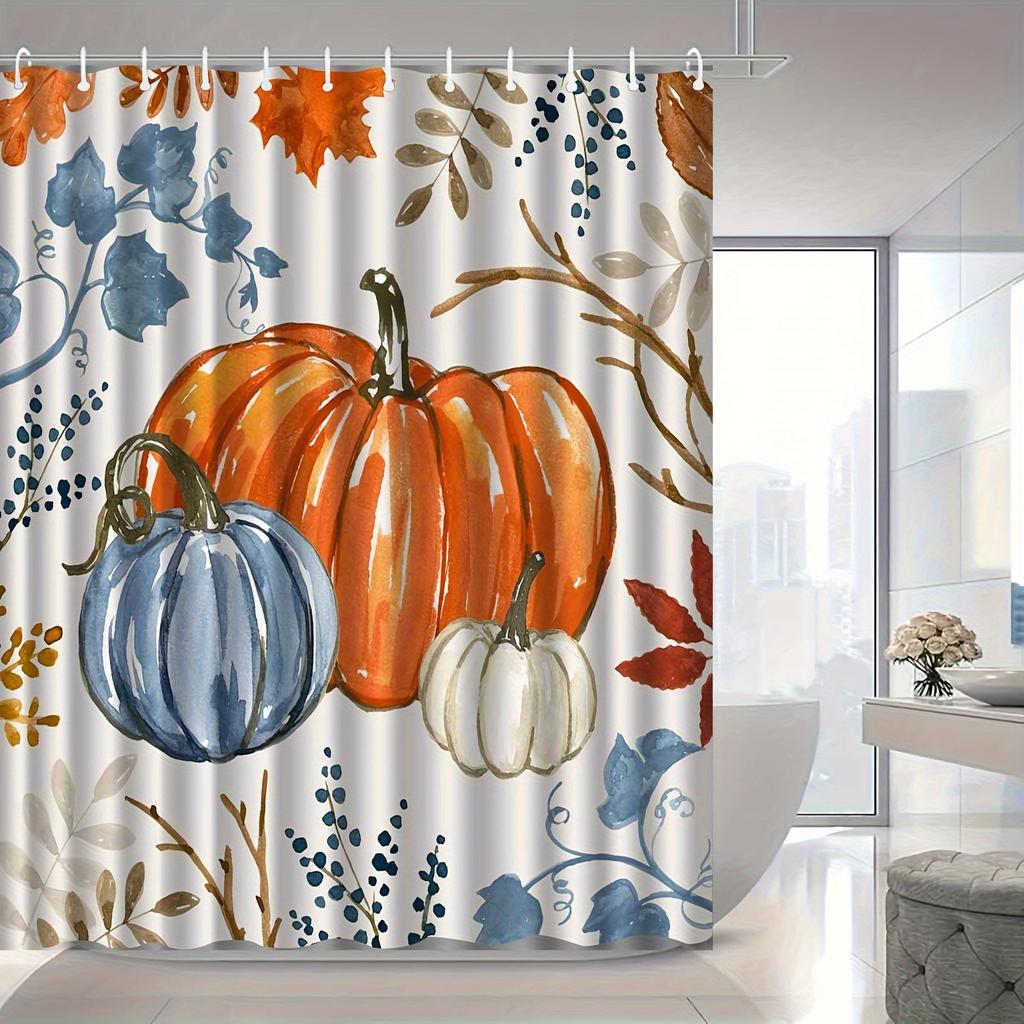 1pc hand-painted maple leaf pumpkin shower curtain, high-end elegant bathroom curtain, bathroom decoration pattern