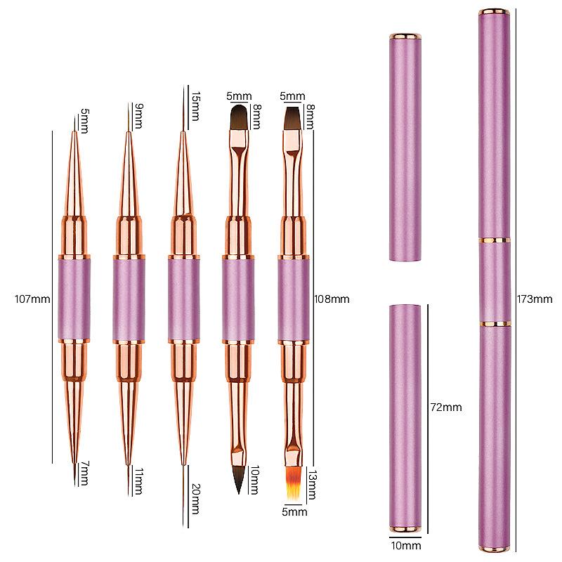 5Pcs Nail Art Brushes Set Double-Ended Professional Gel Polish Nail Art Design Painting Tools for Nail Salon Home DIY