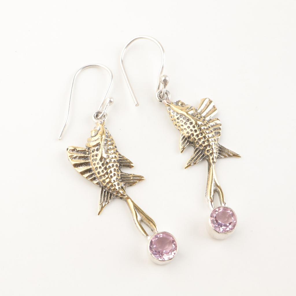 Morganite Gemstone 925 Sterling Silver Jewelry Handmade Dangle Earrings 2.17" EE-148-15