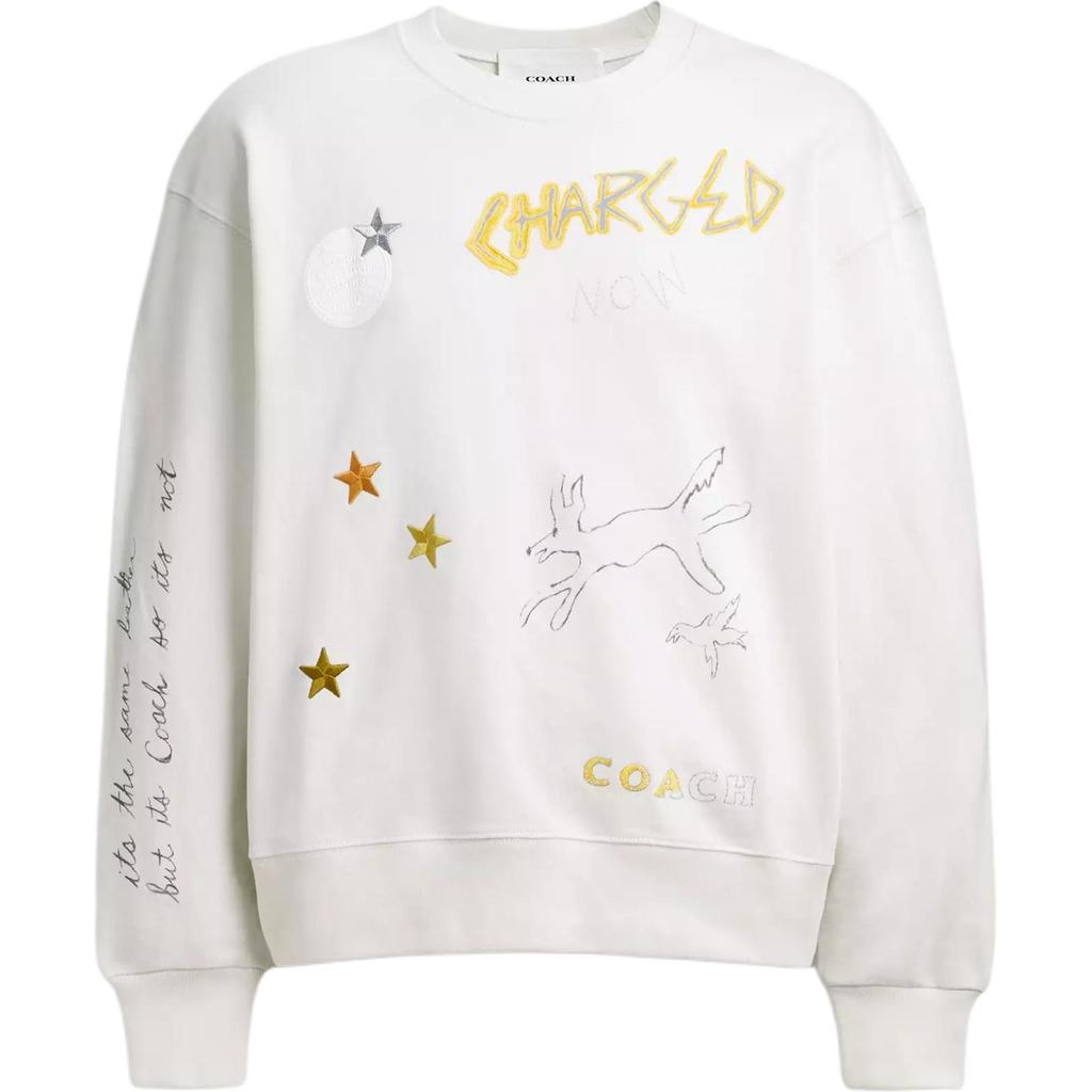 Coach Graffiti Pattern Printed Crew Neck Sports Sweatshirt Men sweatshirt White CAZ83-Y05