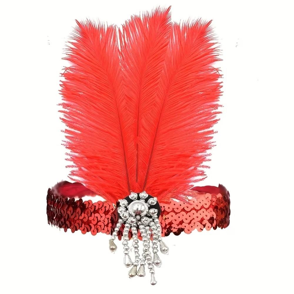 Retro Colorful Feather Headpiece Sequin Stage Performance Feather Headdress Decorative Hair Band Carnival Events