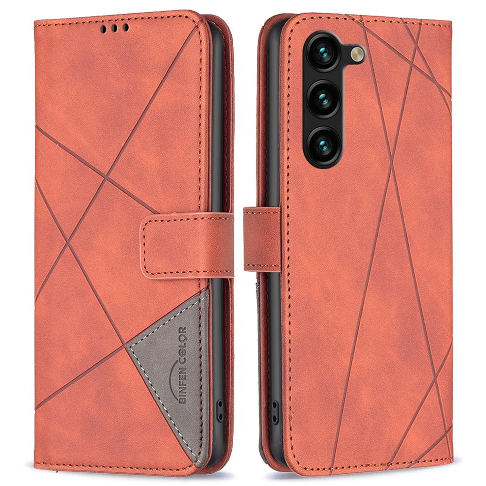 

BINFEN COLOR For Samsung Galaxy S25+/S24+ Phone Cases Wallet Stand Geometry Imprinted Leather Cover Brown