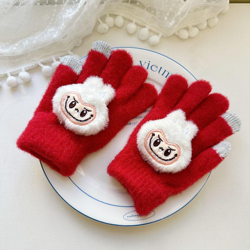New Children's Gloves Cute Finger Gloves Korean Version Cartoon Autumn and Winter Thickened Five Finger Warm Baby Gloves