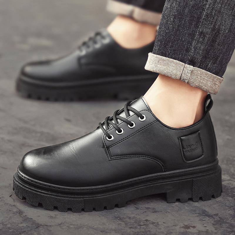 2025 Autumn New Men's Leather Shoes Fashion Trend Versatile British Style Men's Shoes Platform Low-top Casual Shoes