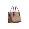 Coach Mollie Zipper Closure Coated Canvas And Leather Tote Bag Women Tote Khaki Boysenberry C4250-IMRSF