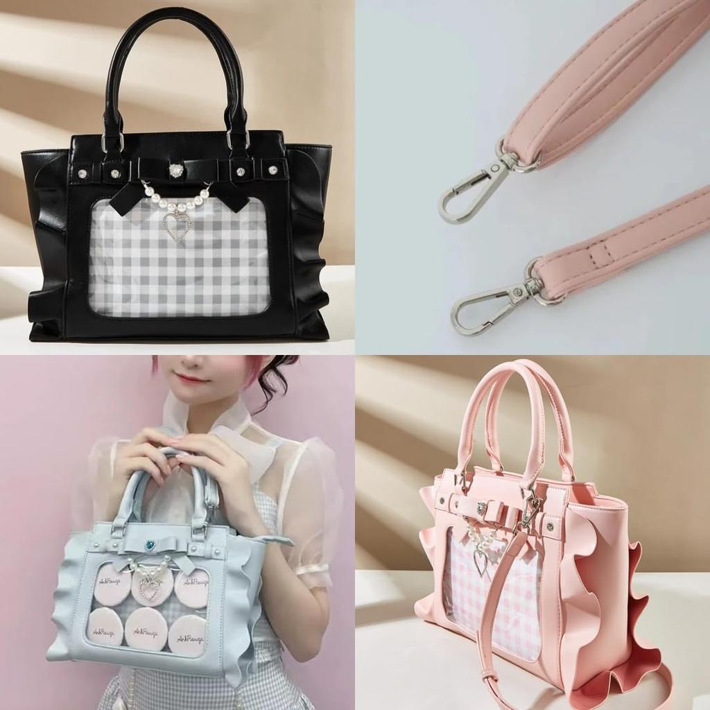Jan étoile Ita Bag with Heart, Ribbon, and Pearl Design, Feminine Handbag for Women, Large Capacity Shoulder Bag, Transparent School Bag, Clear,