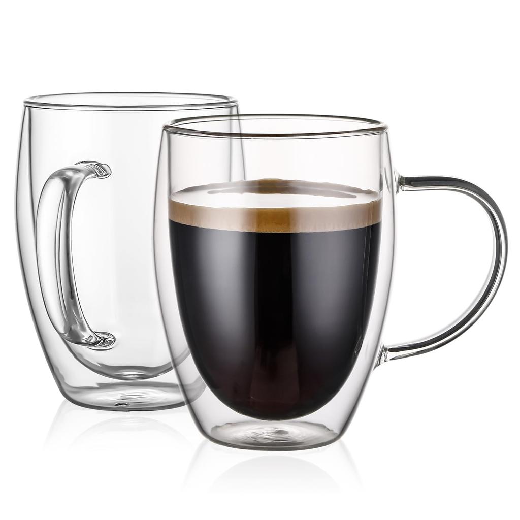 350ml Double-Walled Glass, 2-Piece Set, for Coffee, Tumblers, and Mugs, Insulated, Heat-Resistant, with Handles, Unbreakable, and Perfect as a Gift