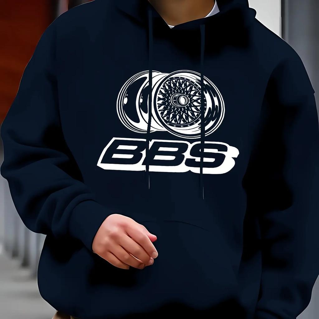 Men's Casual Hooded Sweatshirt Printed with BBS Wheel Logo Autumn and Winter Fashion Pullover Sweater Hoodie
