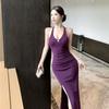 Design halter neck dress female summer royal sister style slim dress long dress black temperament hip skirt