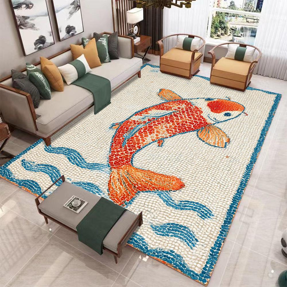 Mosaic Tile Carpet Dolphin Koi Carp Carpet Abstract Artistic Sense Carpet Dreamy Home Floor Mat Home Decoration Rug