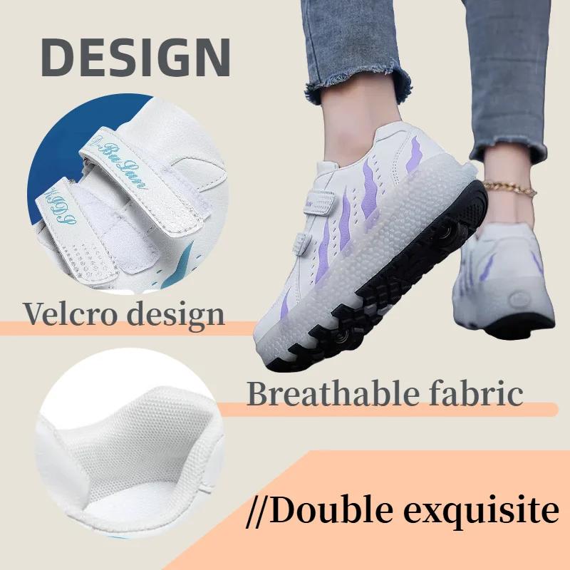 Shoes with Wheels for Kids Beginners - Adjustable Velcro Strap 2-Wheel Roller Skates with USB Rechargeable LED Lights