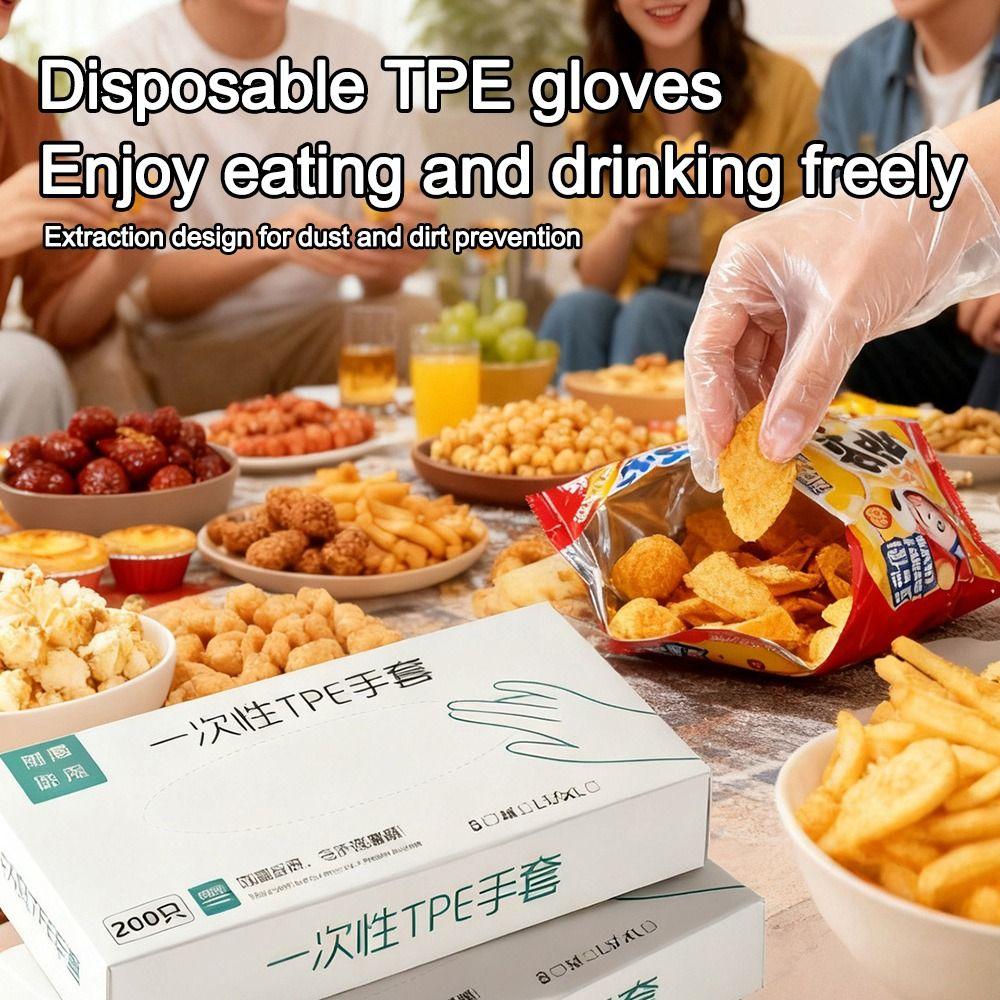 100/200Pcs New Transparent Disposable Gloves TPE Food Grade Cleaning Gloves Oil-proof Leak-proof Latex Free Gloves Household