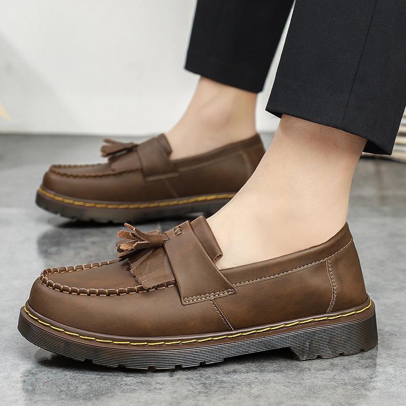 Women's genuine leather low-top small leather shoes fringed loafers student round head casual shoes