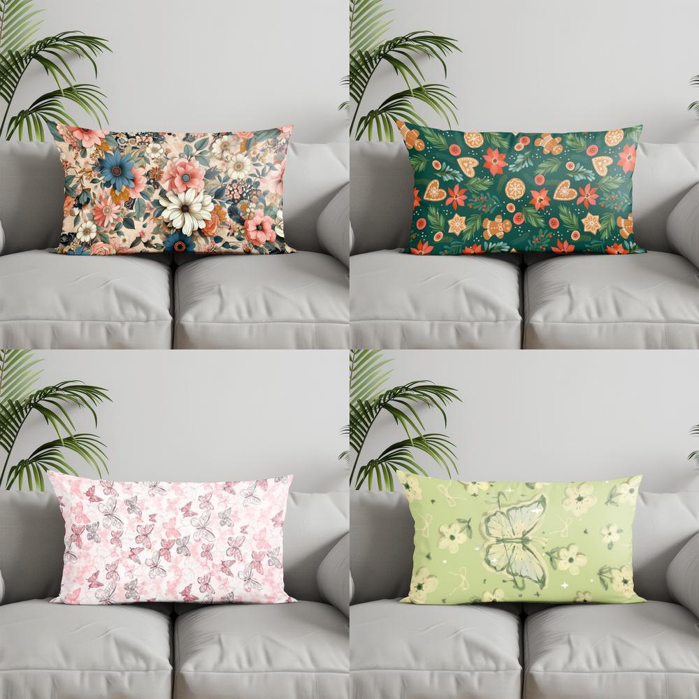 Home Decor Floral Pattern Rectangle Pillow Cover Suitable For Sofa Bedroom Car Pillow Cover Cushion Rectangular Back Cushion