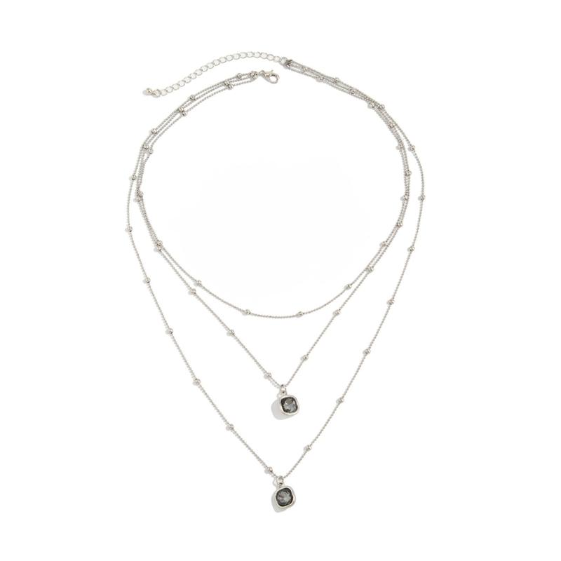 Стильное Черное Кристаллическое Акриловое Подвесное Ожерелье Многослойная Цепочка Украшение Для Повседневного Образа Или Подарок 1