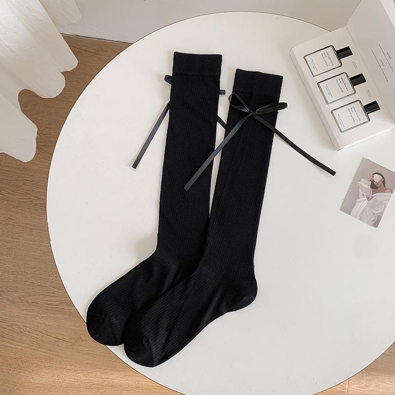 

Ribbon Bow Socks Thin Calf Socks White Ballet Style Pile Socks Trendy Socks One size fits all чорний