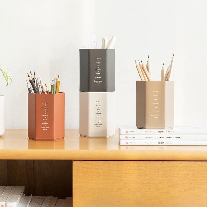 Desk Organizers Hexagonal Pen Holder School Office Pencil Stationery Storage Box Cosmetic Brush Organization Box Accessories