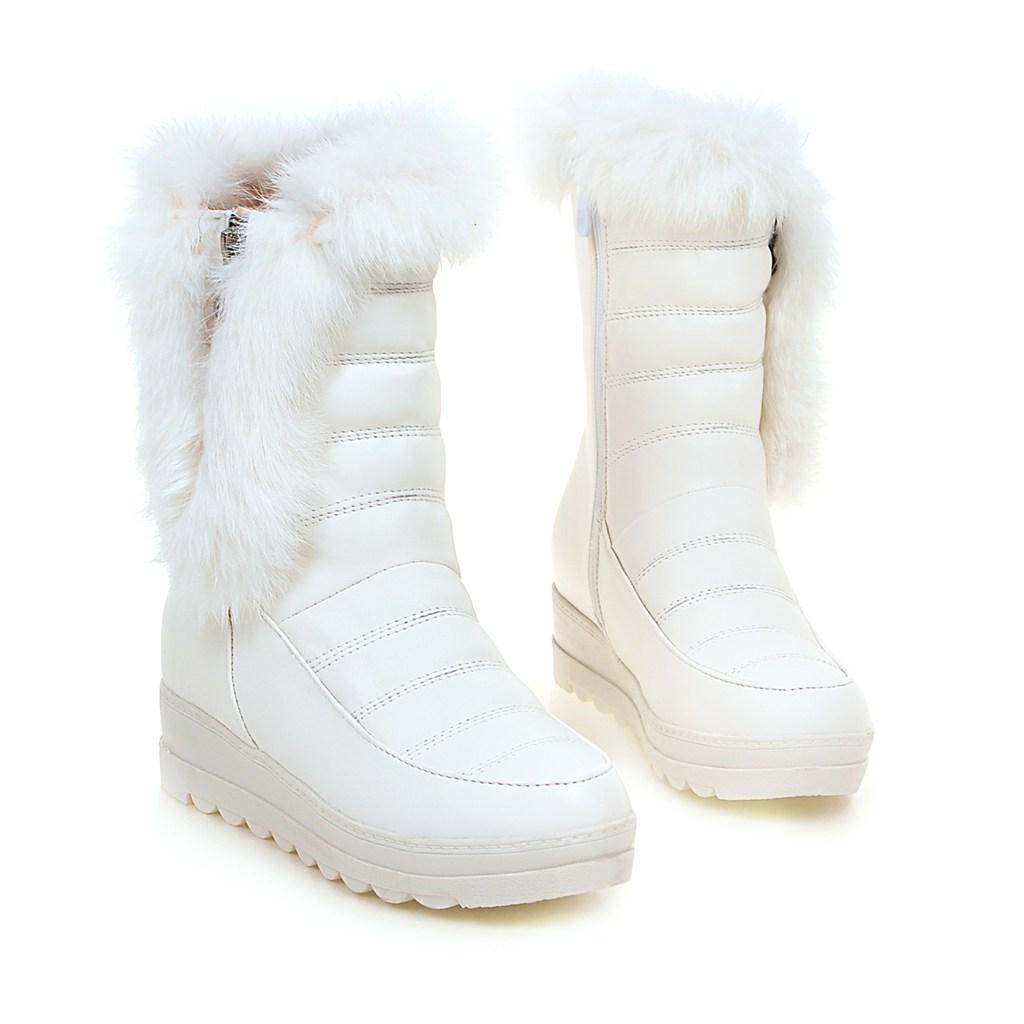 Women's snow boots winter new flat-bottomed slope heel rabbit fur short boots large size warm plush short boots