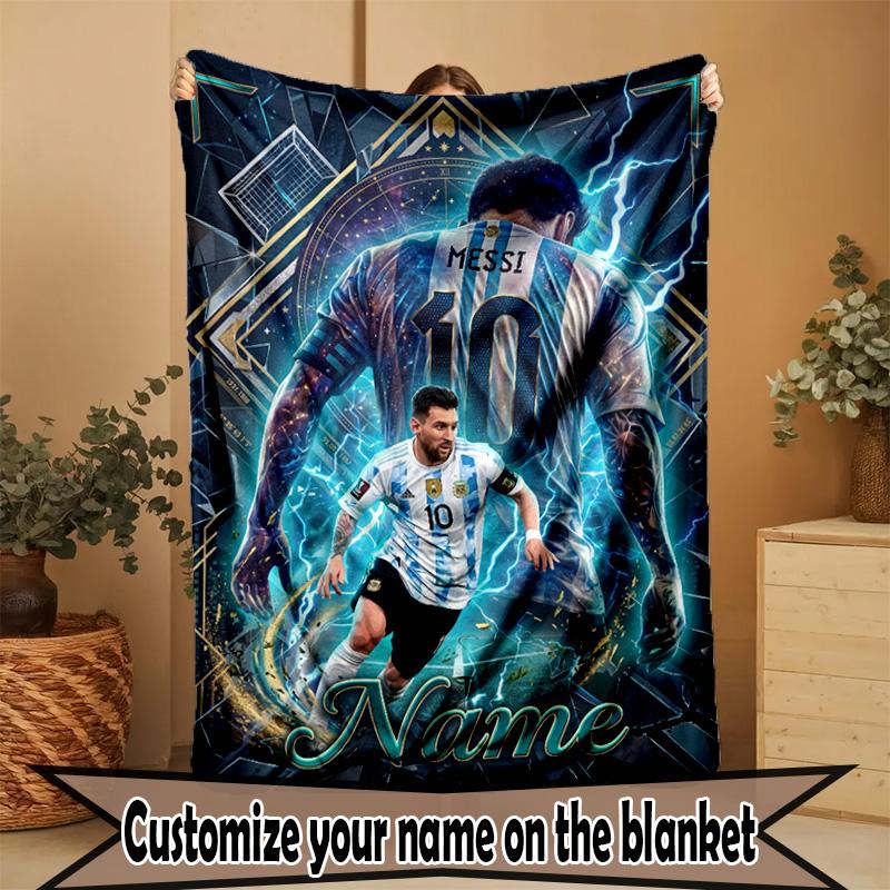 Couverture Personnalisée avec Nom, Impression Leo Messi, Décoration Intérieure, Chambre à Coucher, Canapé, Camping, Canapé, Cadeaux pour Anniversaire Noël