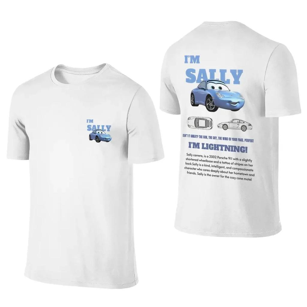 Camiseta de Verano de Rayo McQueen y Sally para Parejas Camisetas Mcqueen Sally Estampado a Doble Cara Camiseta para Hombres Mujeres Algodón Oversize Manga Corta