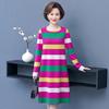 2026 New Women's Mid-Length Striped Slimming Dress - Long Sleeve, Round Neck, Age-Defying - Perfect for Middle-Aged & Elderly