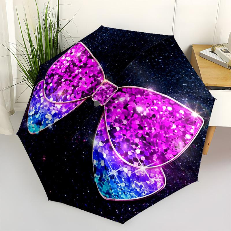 

1pc Glitter Bow Automatic Opening and Closing Folding Umbrella with 8 Iron Ribs - Portable, Foldable for Travel yy251124053