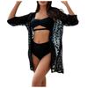 Women's Fashion Sheer V-Neck Beach Cover-Up Swimsuit Sun  Shirt