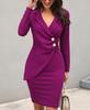 Women Elegant Blazer Dress V Neck Long Sleeve Irregular Button Bodycon Midi Dress Office Formal Business Pencil Dress