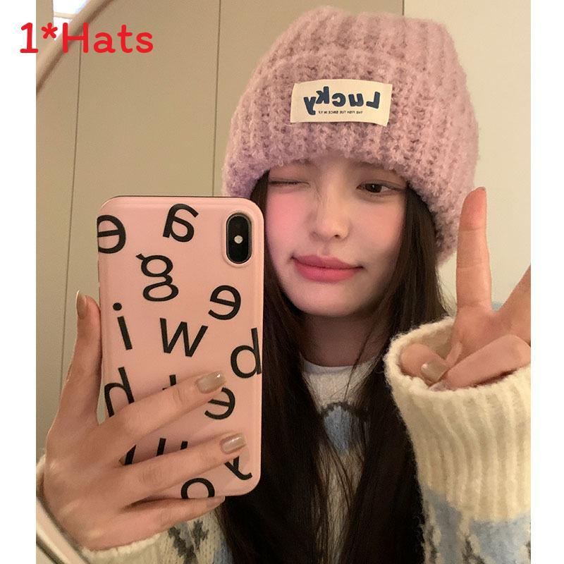 Knitted Beanie Hat For Women With Letters Warm Winter Casual Chic Style