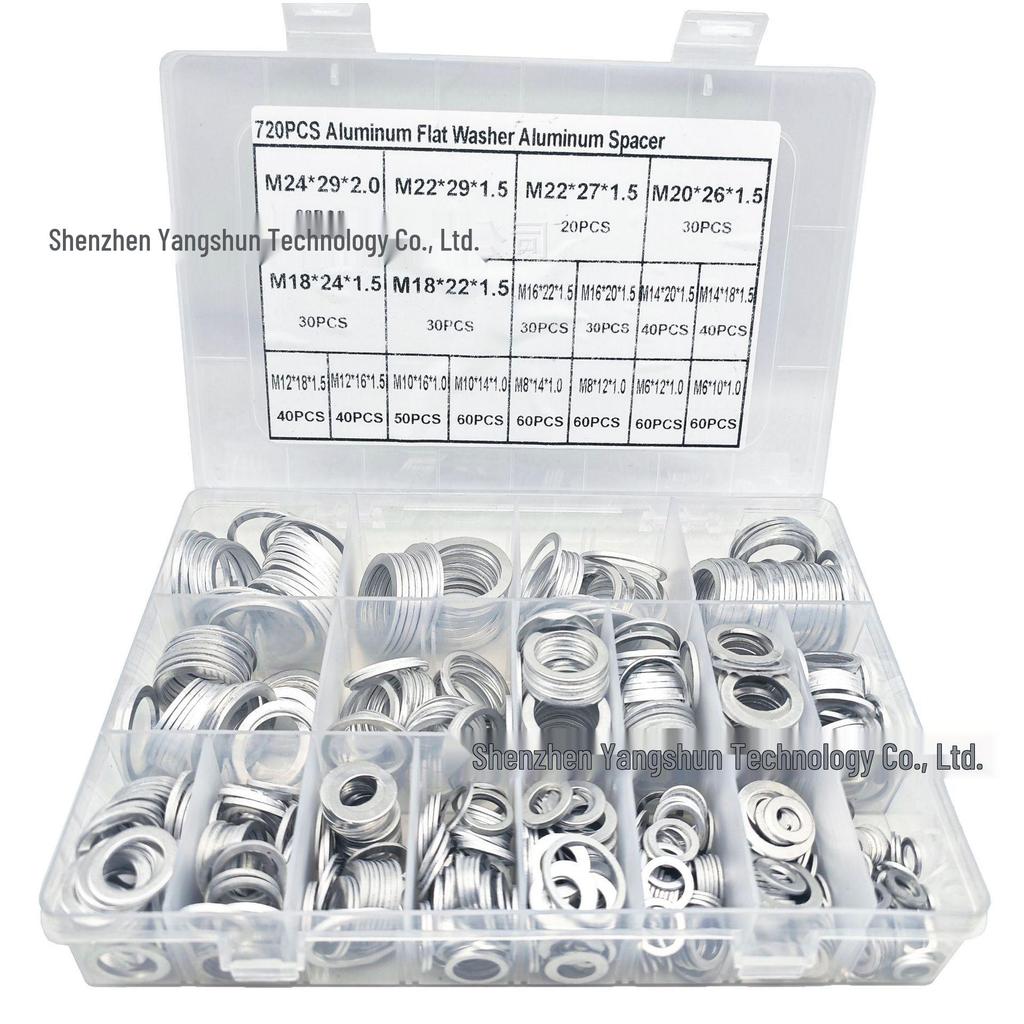 450-Piece Aluminum Gasket & Sealing Ring Set: High-Temp Resistant, Spring Washer, M6-M24.