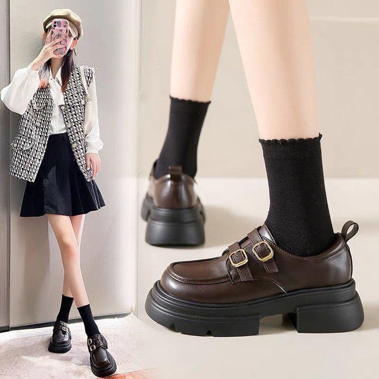 2025 Spring Women's British-Style Mary Jane Leather Loafers: Comfortable, Versatile, Thick-Soled